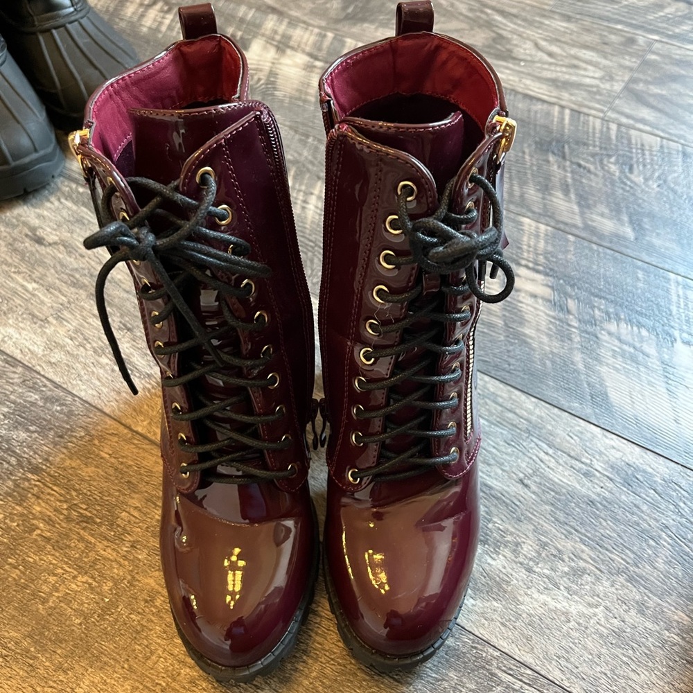 Maroon heeled boots